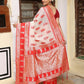 Shree Shyam Fashion White & Red Linen Cotton Saree