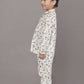 Breathables Kids Cotton White Mushroom Print Shirt & Pyjama Boys & Girls Night Suit