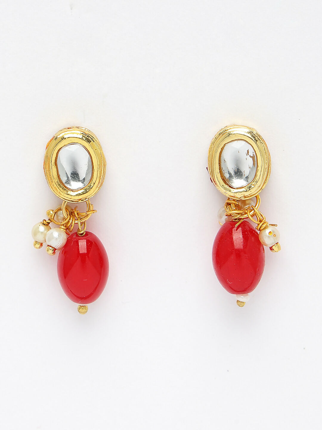 NVR Women's Red Artificial Beads Layered Necklace with Drop Earring - Swadesiicart