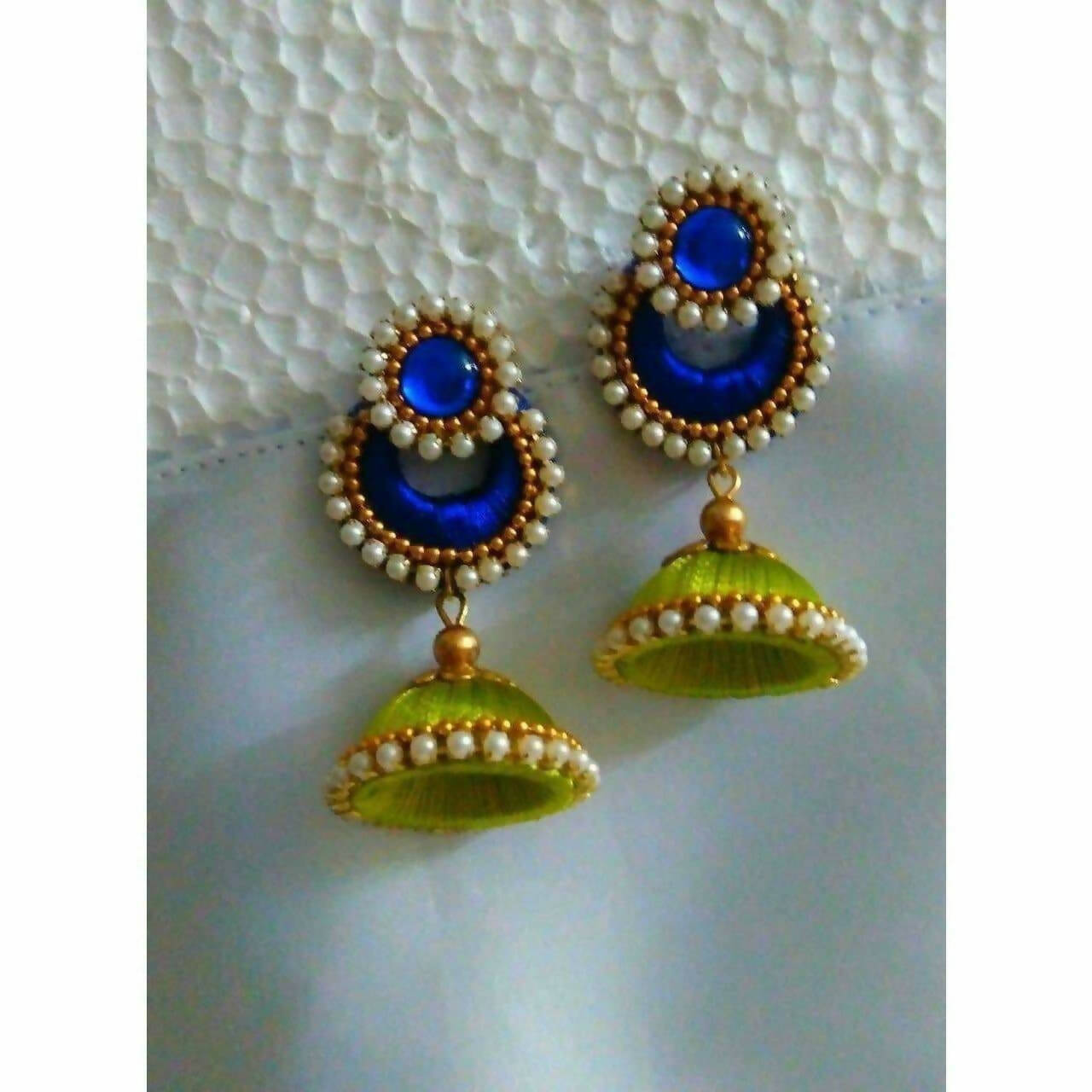 Green and Royal Blue Jhumki Earrings | Swadesiicart