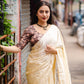 Cream Poly Silk Ethnic Motifs Saree with Unstitched Blouse - Hiral Fashion | Swadesiicart