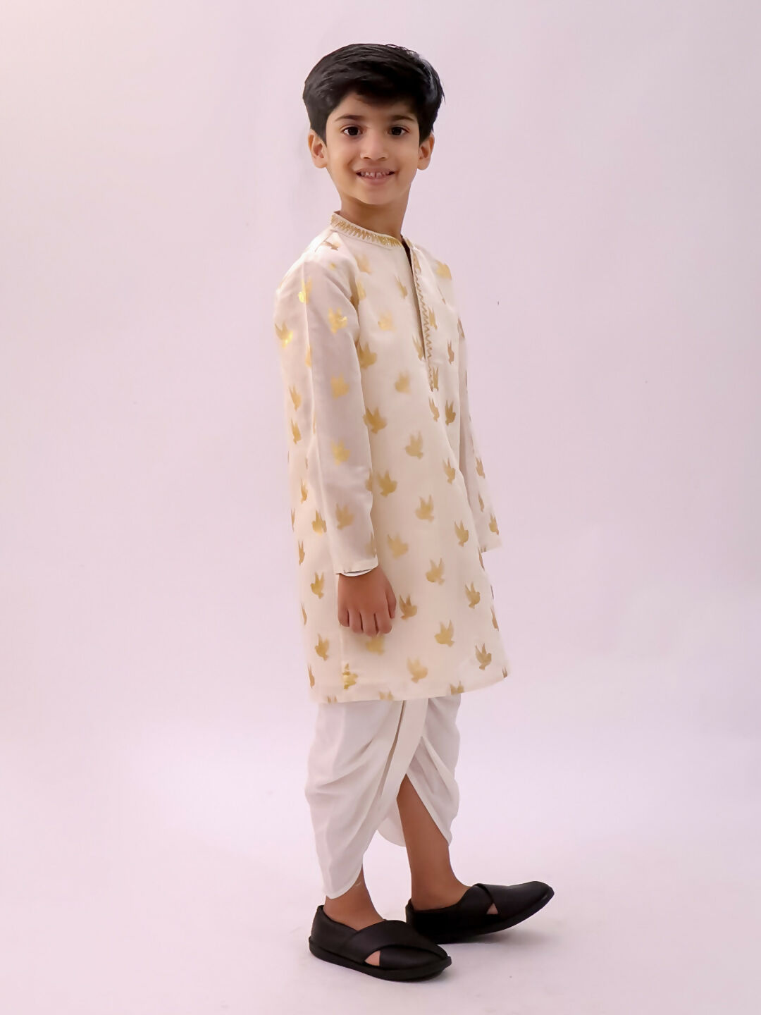Lil Drama Mishti Off White Kurta and Dhoti For Boys | Swadesiicart