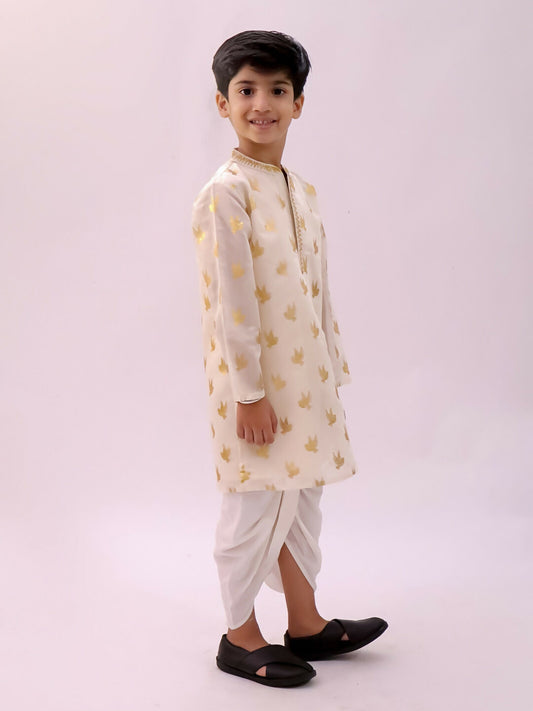 Lil Drama Mishti Off White Kurta and Dhoti For Boys | Swadesiicart