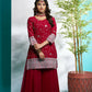 Aayaa Designer Faux Gorgette Embroidery Zari Sequins Thread work Full Flaired plazzo Suit with Dupatta - Maroon