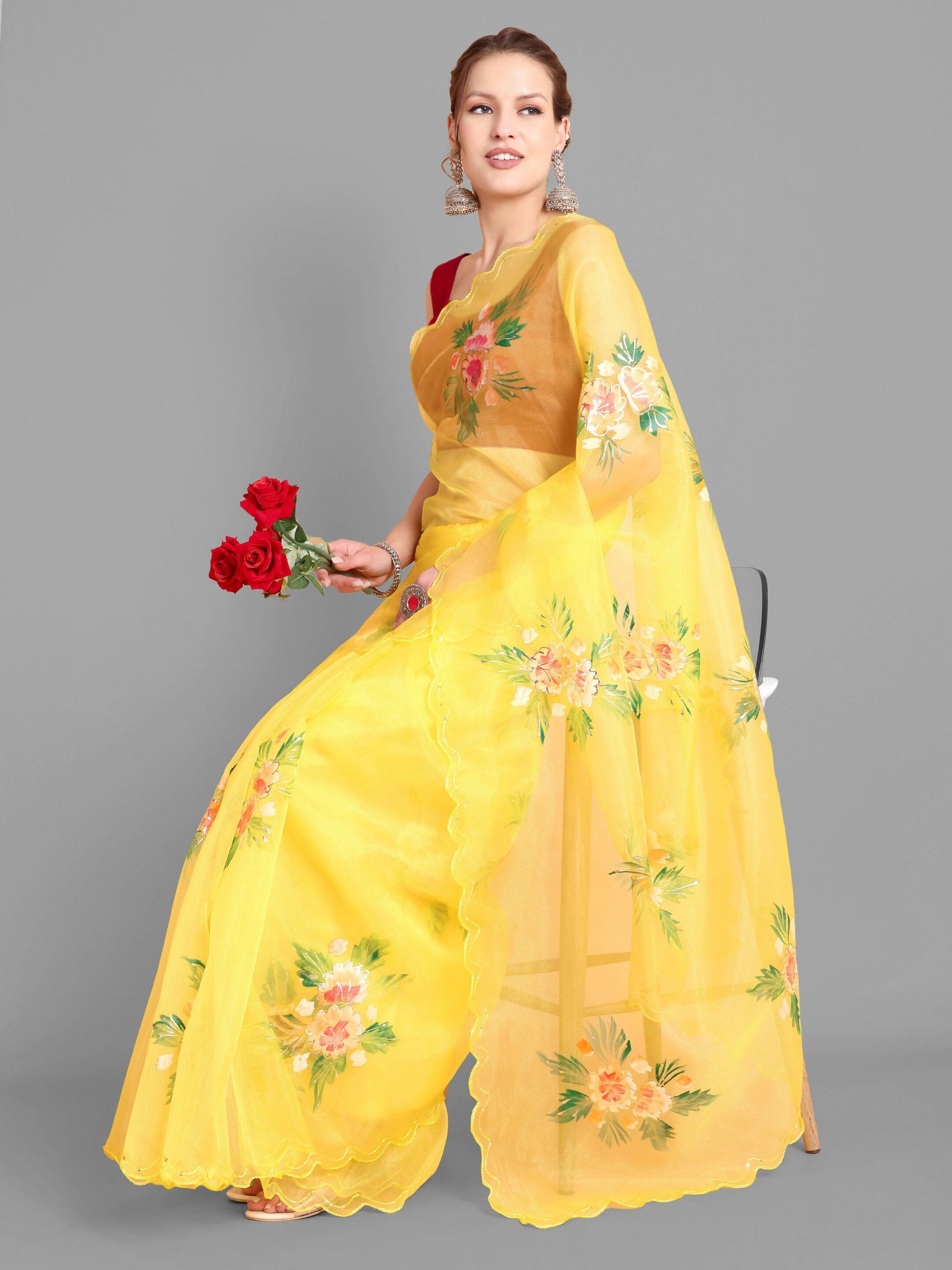 Vamsee Gopika Yellow Georgette Saree - Swadesiicart
