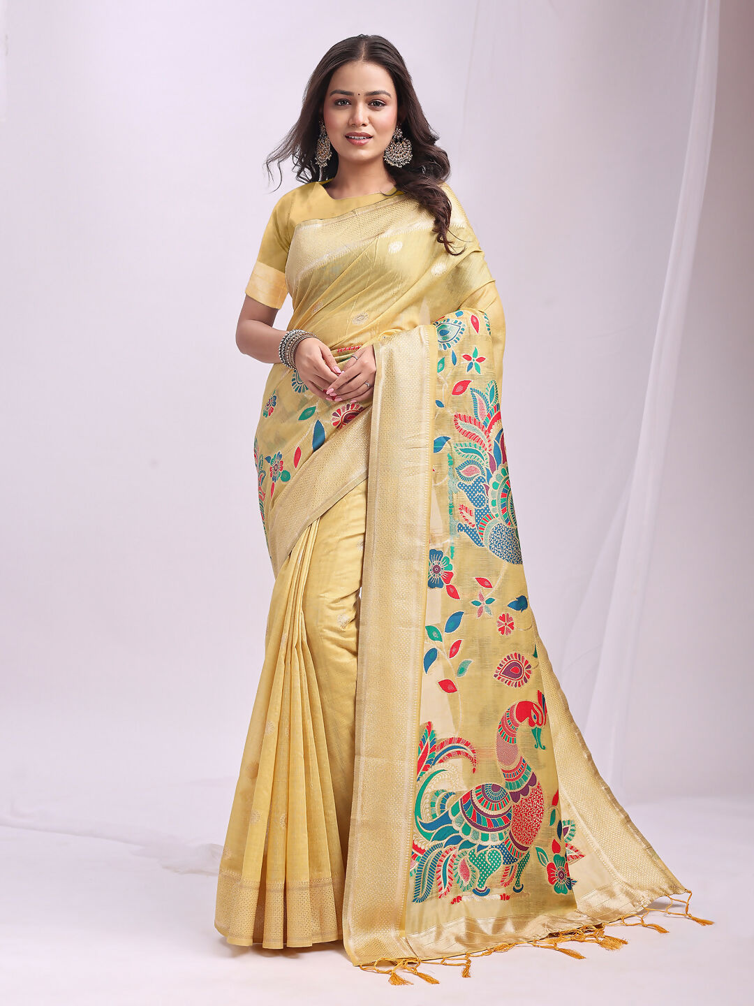 Shree Shyam Fashion Linen Cotton Yelllow Saree