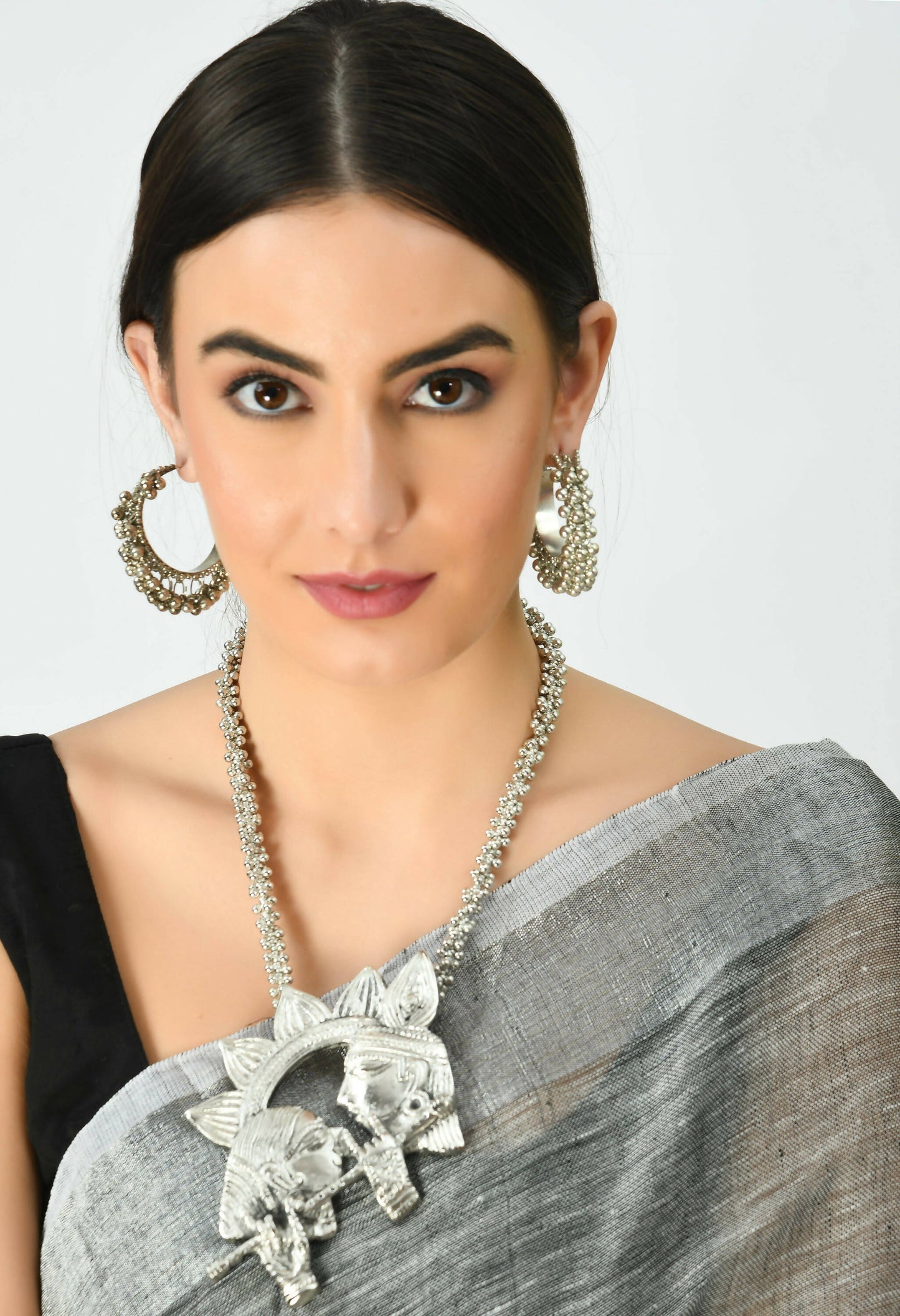 Mominos Fashion Johar Kamal Oxidised Silver-Plated Brass Finish Radha Kishan Long Necklace For Women (Silver) | Swadesiicart
