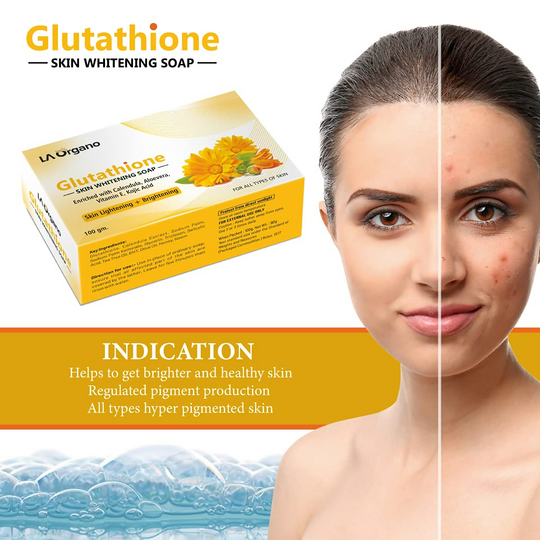 LA Organo Glutathione Calendula Skin Whitening Soap | Swadesiicart