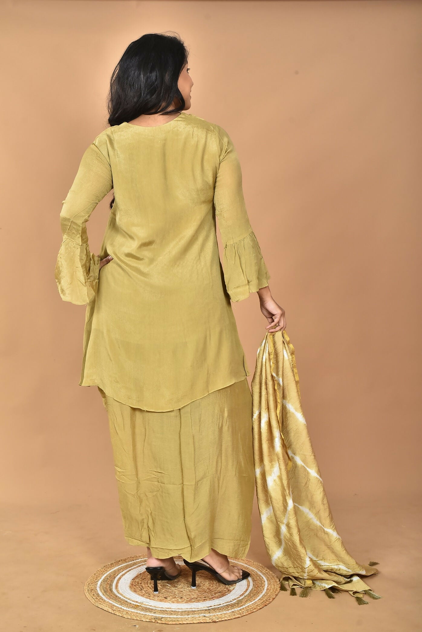 Morchari Women And Hand Embroidery Palazzo Set-Mehandi Green - Swadesiicart