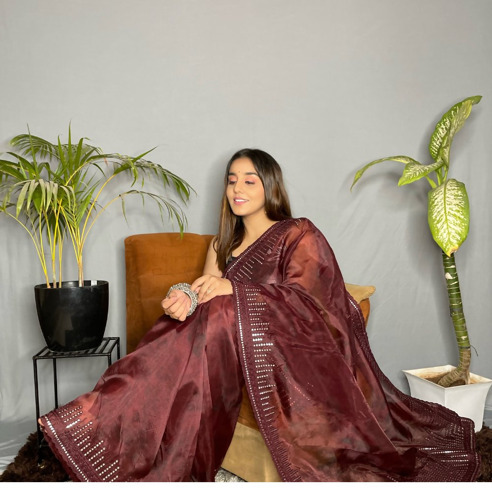 Vamsee Rinkle-Gotta Rama Organza Saree - Swadesiicart
