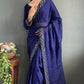 Vastranavya Blue Rangoli Silk Real Mirror work with Swarovski work Ready to Wear Saree | Swadesiicart
