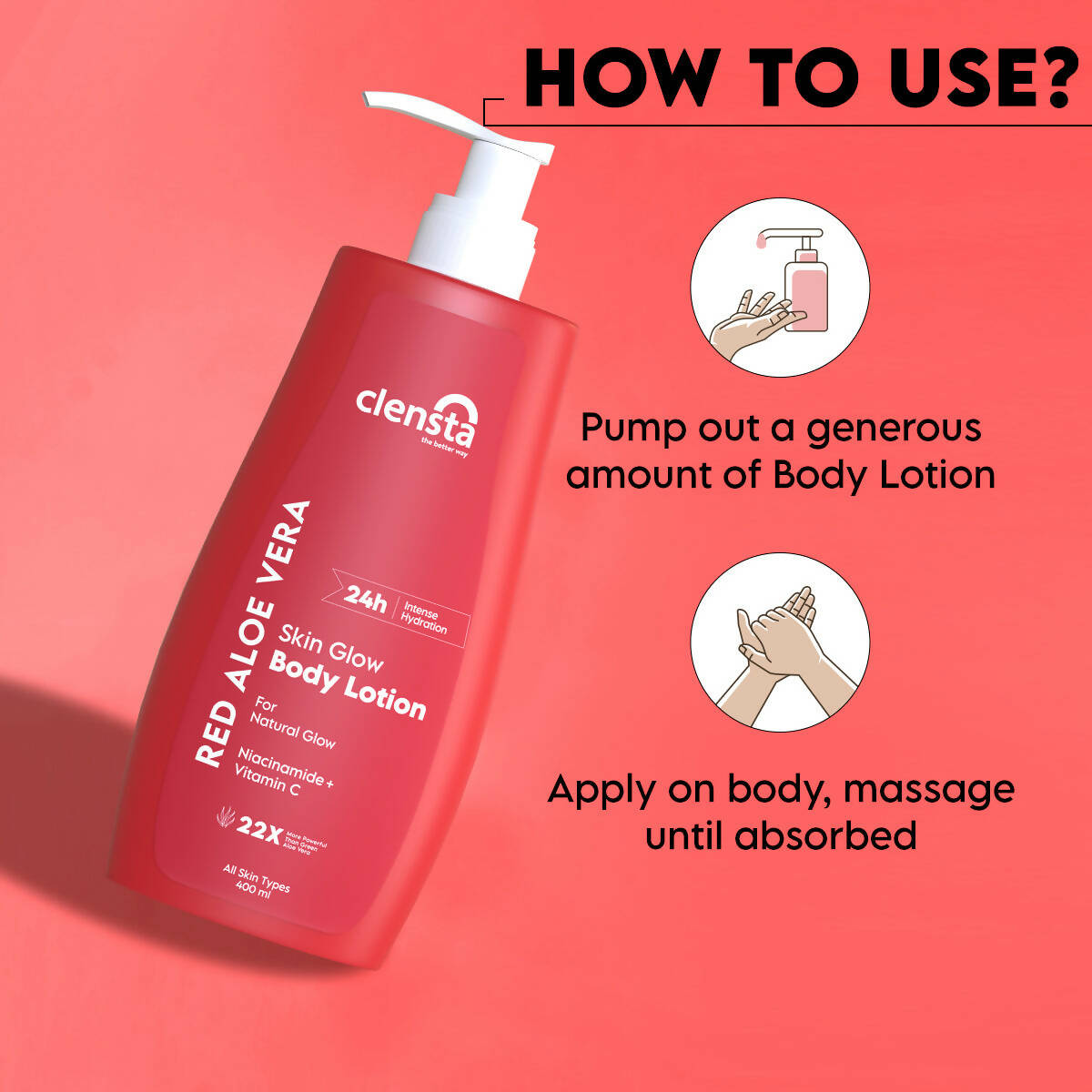 Clensta Red Aloe Vera Skin Glow Body Lotion | Swadesiicart