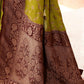 Joban Fashion Grass Green Crepe Chiffon Pure Handloom Banarasi Silk Saree | Swadesiicart