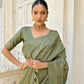 Vishnu Weaves Women's Mahendi Handloom Raw Silk Saree with Blouse - Swadesiicart
