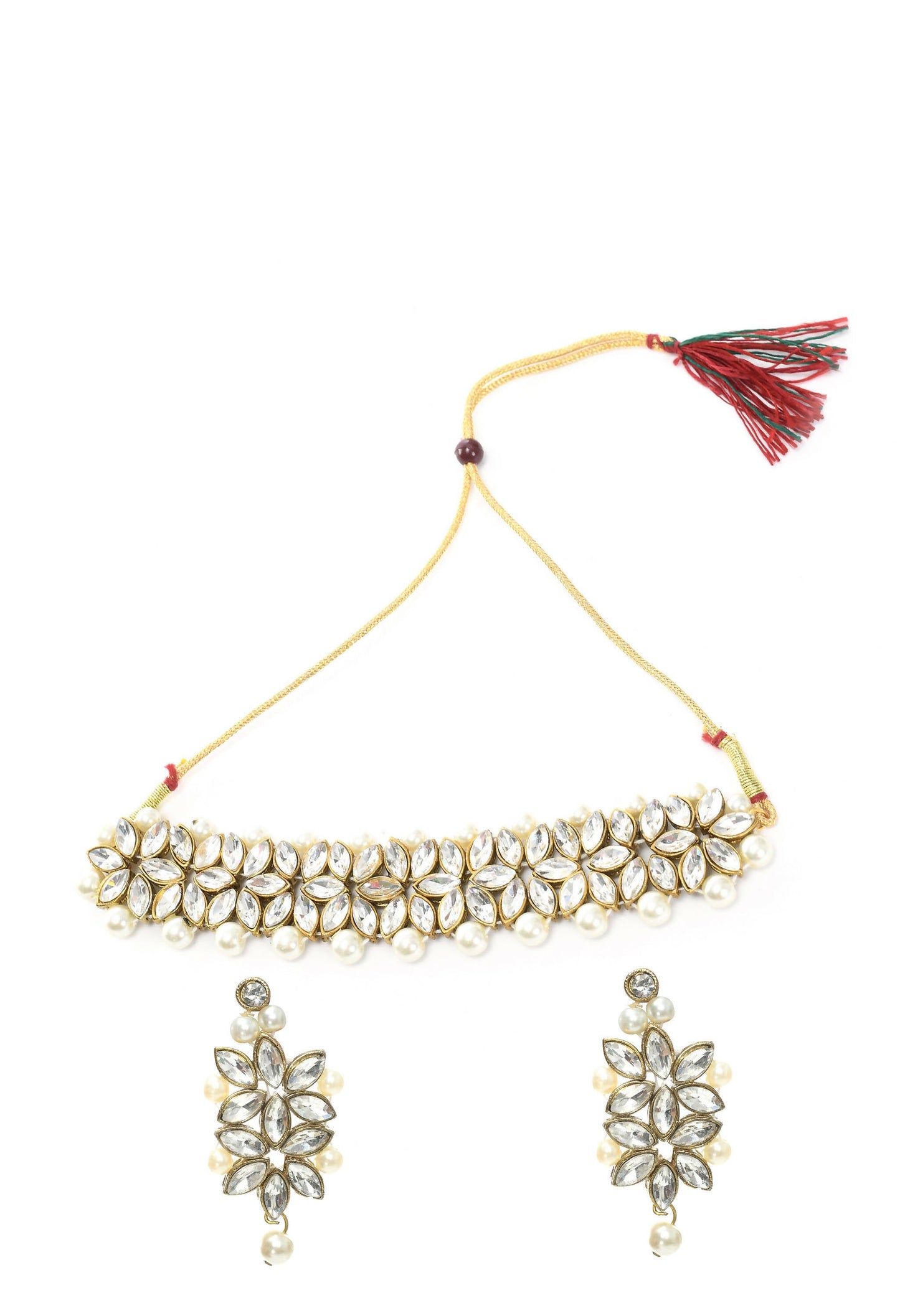 Mominos Fashion Johar Kamal Gold-Polished Brass Finish Kundan/Pearls Choker For Women (White) | Swadesiicart