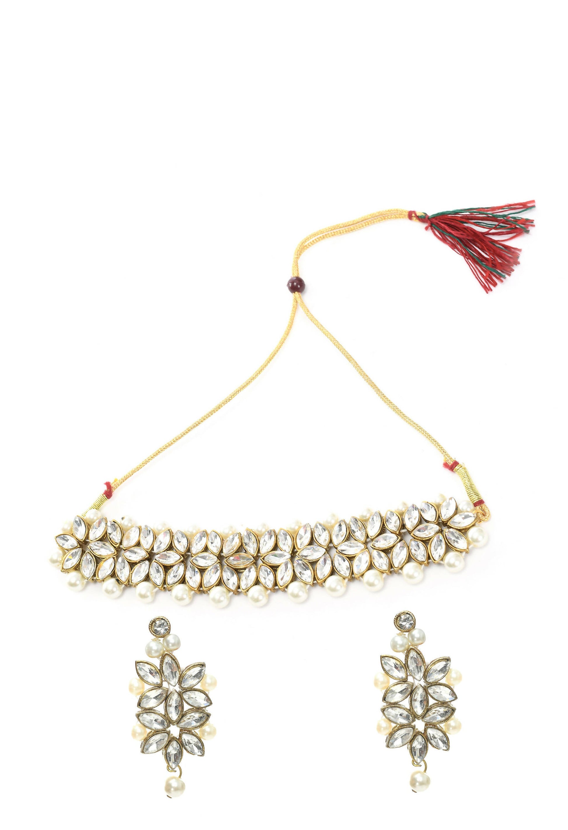 Mominos Fashion Johar Kamal Gold-Polished Brass Finish Kundan/Pearls Choker For Women (White) | Swadesiicart