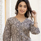Yufta Ethnic Motifs Print Grey Cotton A-Line Co-Ord Set - Swadesiicart