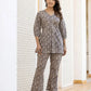 Yufta Ethnic Motifs Print Grey Cotton A-Line Co-Ord Set - Swadesiicart