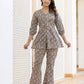 Yufta Ethnic Motifs Print Grey Cotton A-Line Co-Ord Set - Swadesiicart