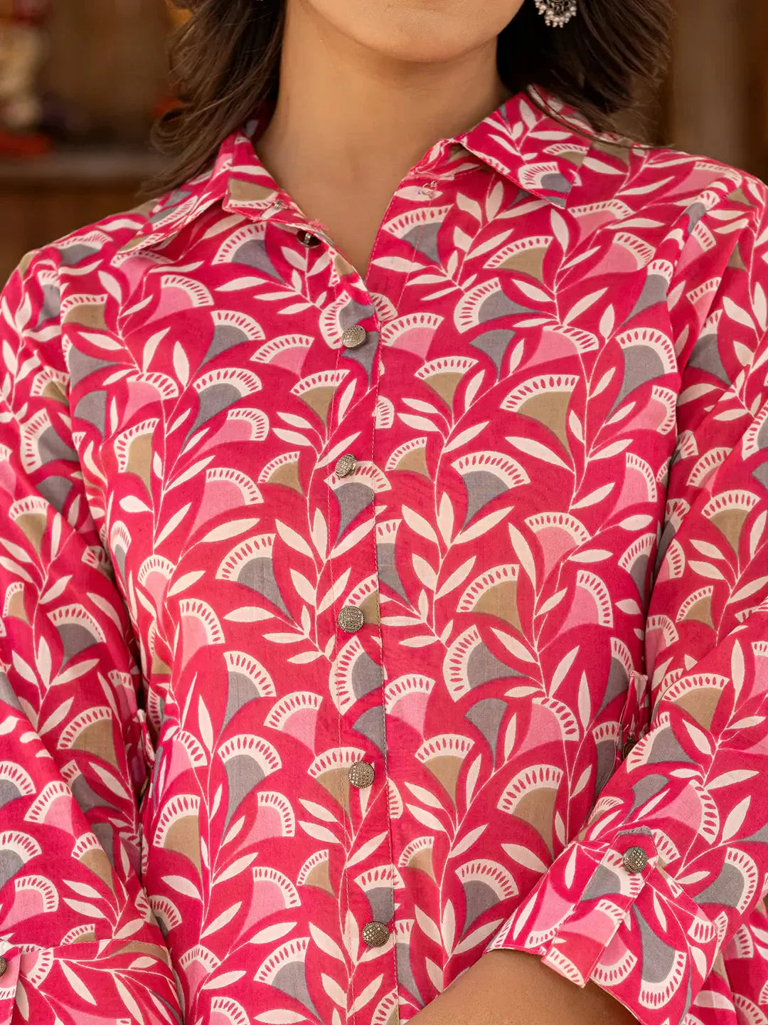 Yufta Ethnic Motifs Print Pink Cotton Co-Ord Set - Swadesiicart