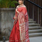 Beatitude Red Cotton Stripes Border Handloom Saree
