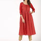 Aniyah Cotton Block Print Flared Kurta In Red (AN-151K) - Swadesiicart