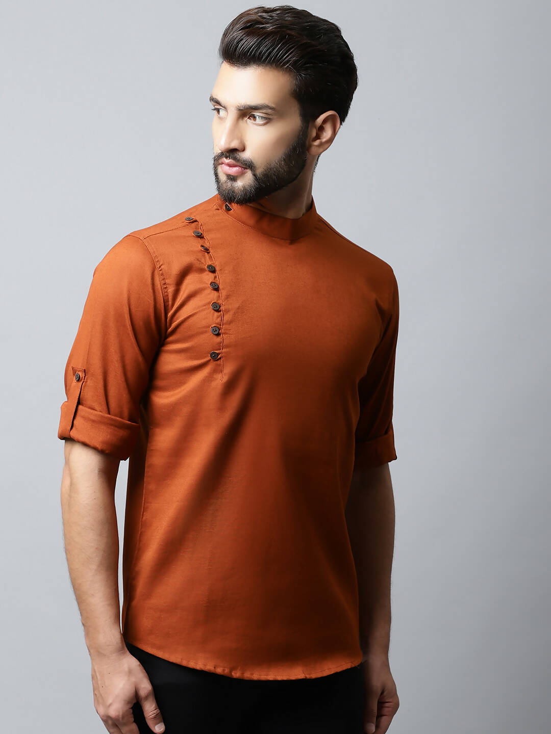 Even Apparels Brown Color Linen Pure Cotton Men's Kurta With Side Placket (SLD1137) | Swadesiicart