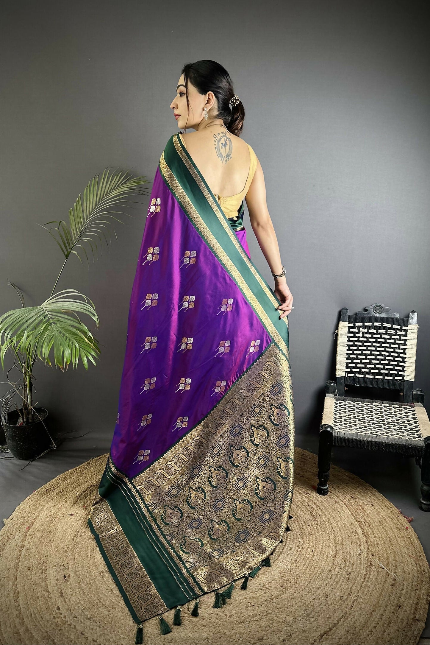 Joban Fashion Purple Banarasi Soft Silk Woven Saree | Swadesiicart