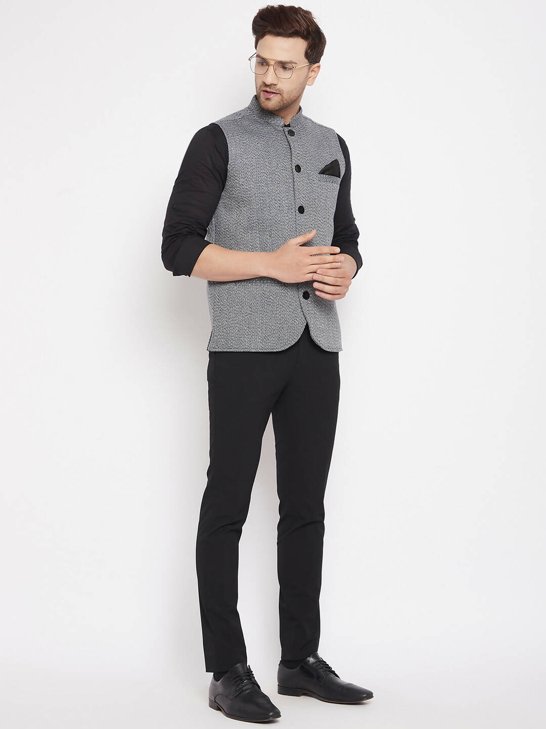 Even Apparels Grey Merino Men Woven Nehru Jacket PW689 | Swadesiicart