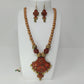 Terracotta Modern Long Necklace Set With Hangings-Indian Red And Gold