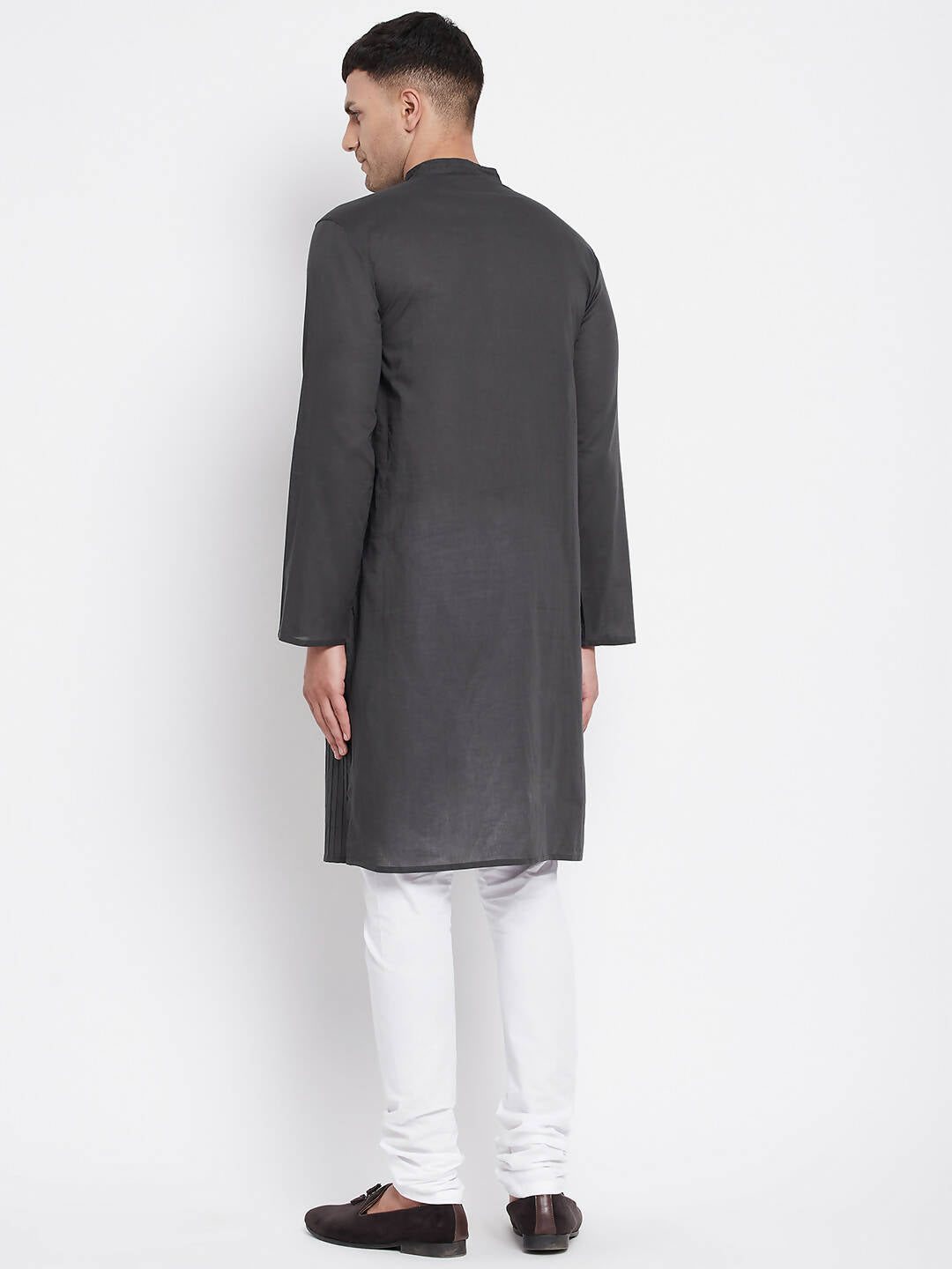 Even Apparels Grey Pure Cotton Men's Kurta With Band Collar | Swadesiicart