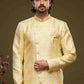 Raivat Ethnic Banarasi Jacquard Embroidery Semi Indo Western Sherwani In Yellow Colour | Swadesiicart