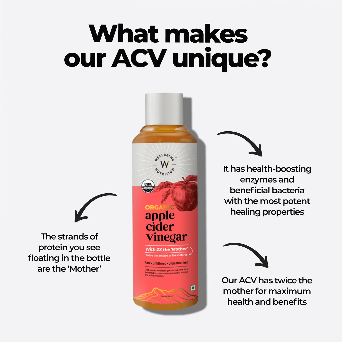 Wellbeing Nutrition Organic Apple Cider Vinegar-Unflavored | Swadesiicart