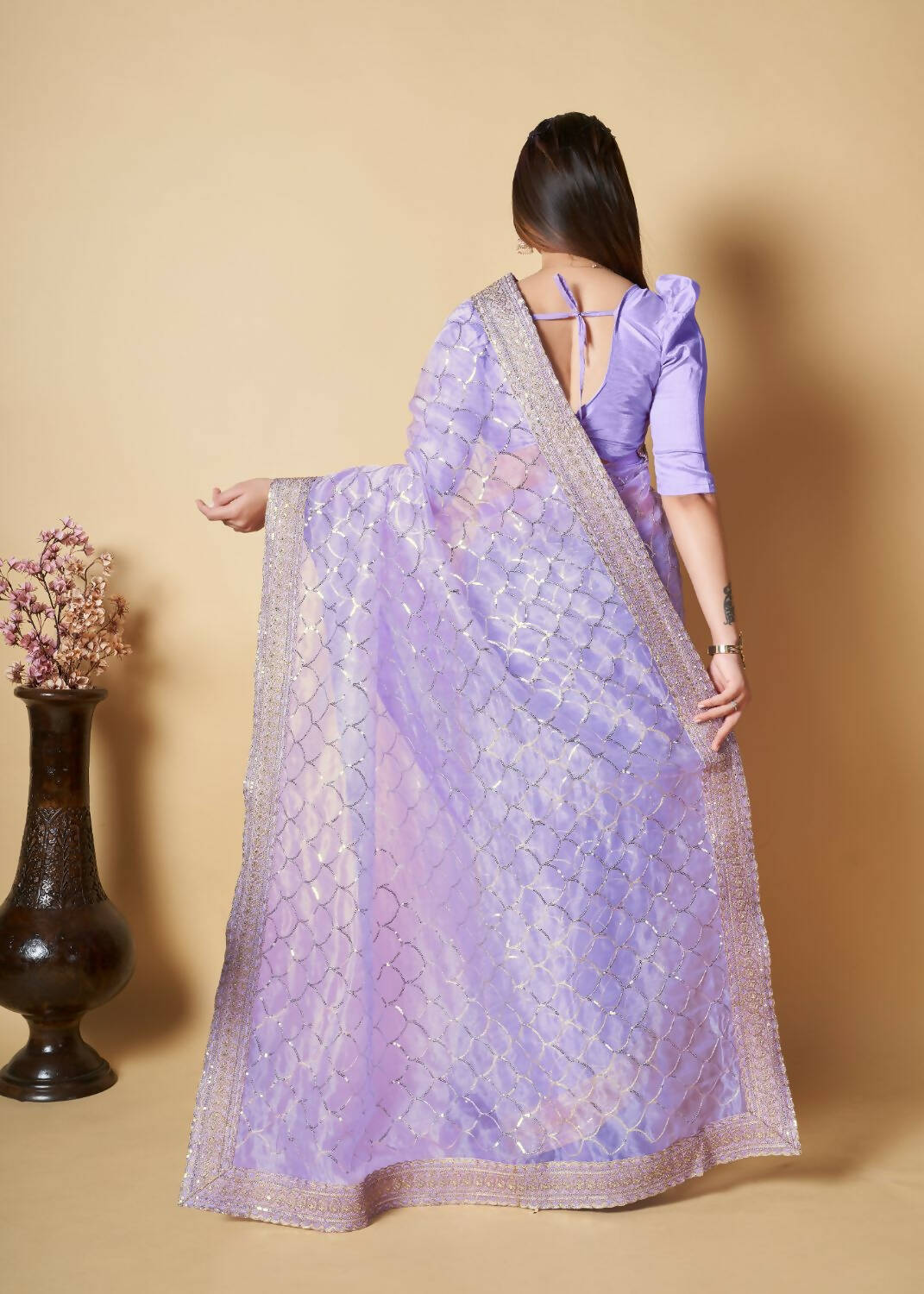 Vamsee Blue Organza Saree - Swadesiicart
