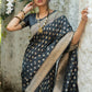 Vishnu Weaves Women's Grey Banarasi Silk Zari Woven Saree with Unstitched Blouse - Swadesiicart