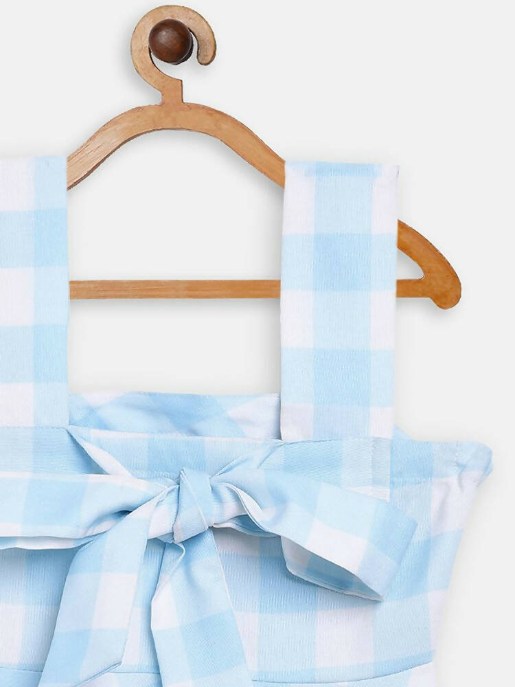Ahalyaa Sky Blue Rayon Checked Kids Top With Skirts For Girls | Swadesiicart