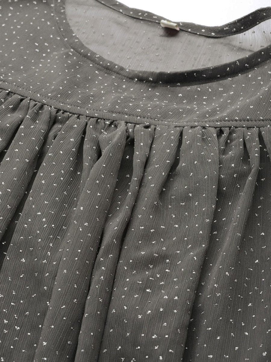 Ahalyaa Women Grey Chiffon Silver Glitter Printed Tunic | Swadesiicart