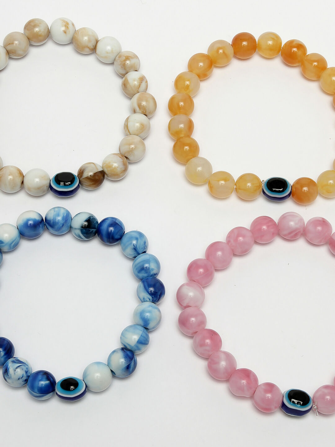 NVR Men & Women Set of 4 Artificial Beads-Beaded Evil Eye Elasticated Bracelet - Swadesiicart
