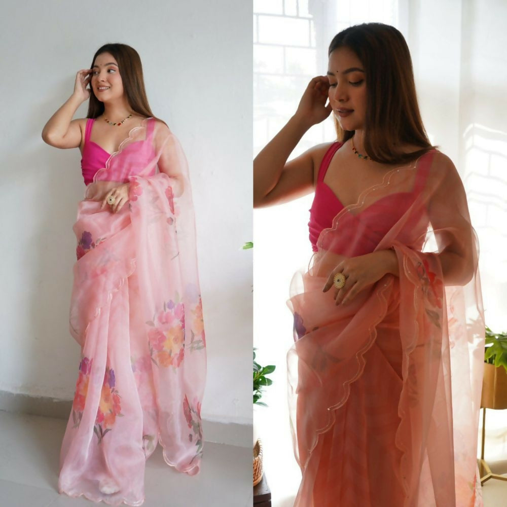Vamsee Rency Baby Pink Organza Saree - Swadesiicart