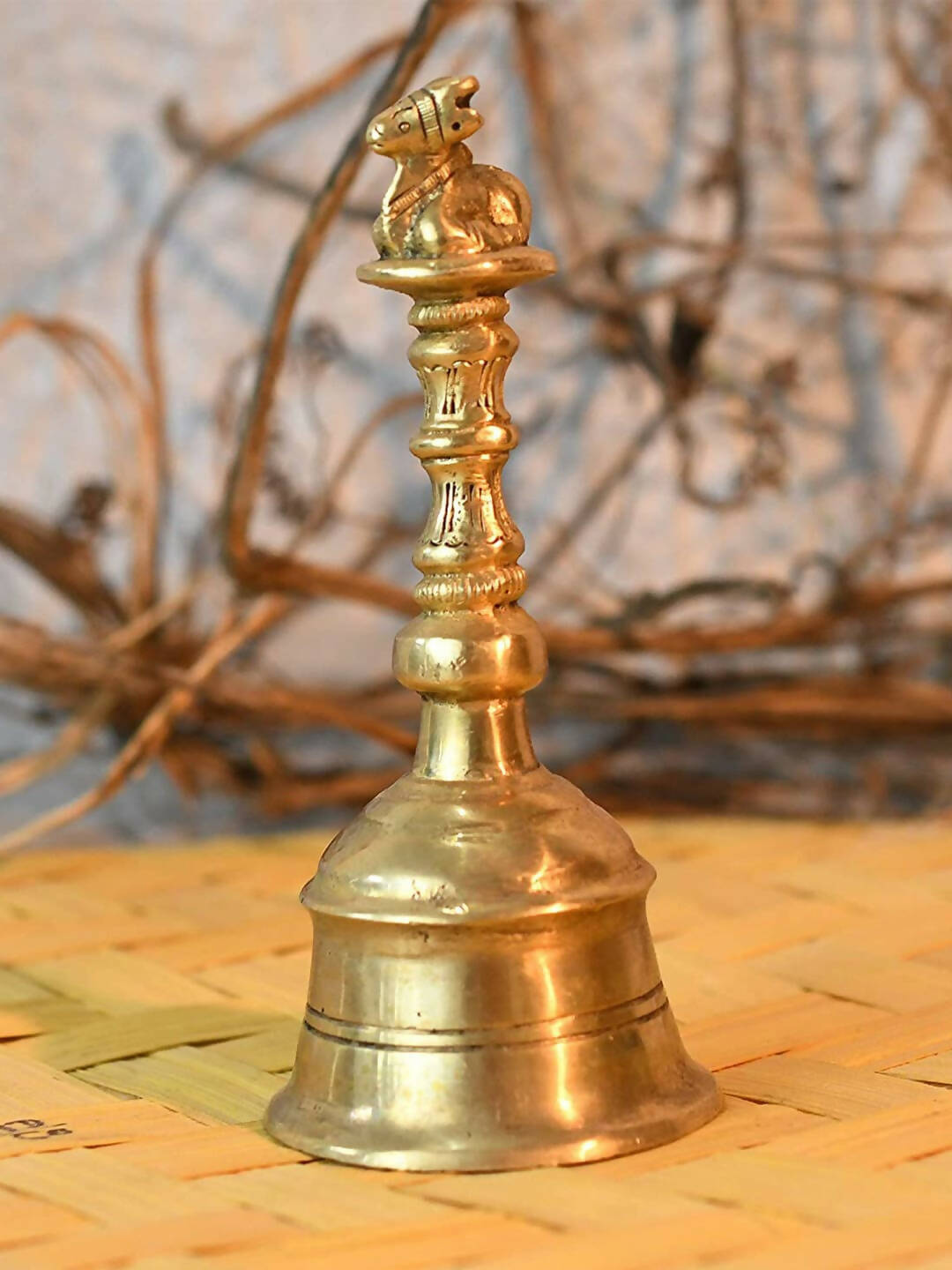 CraftVatika Gold-Toned Brass Hand Held Pooja Bell | Swadesiicart