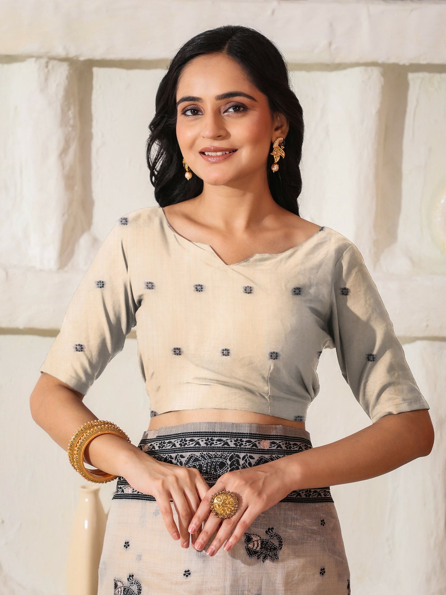 Shree Shyam Fashion Linen Cotton Black & Cream Saree