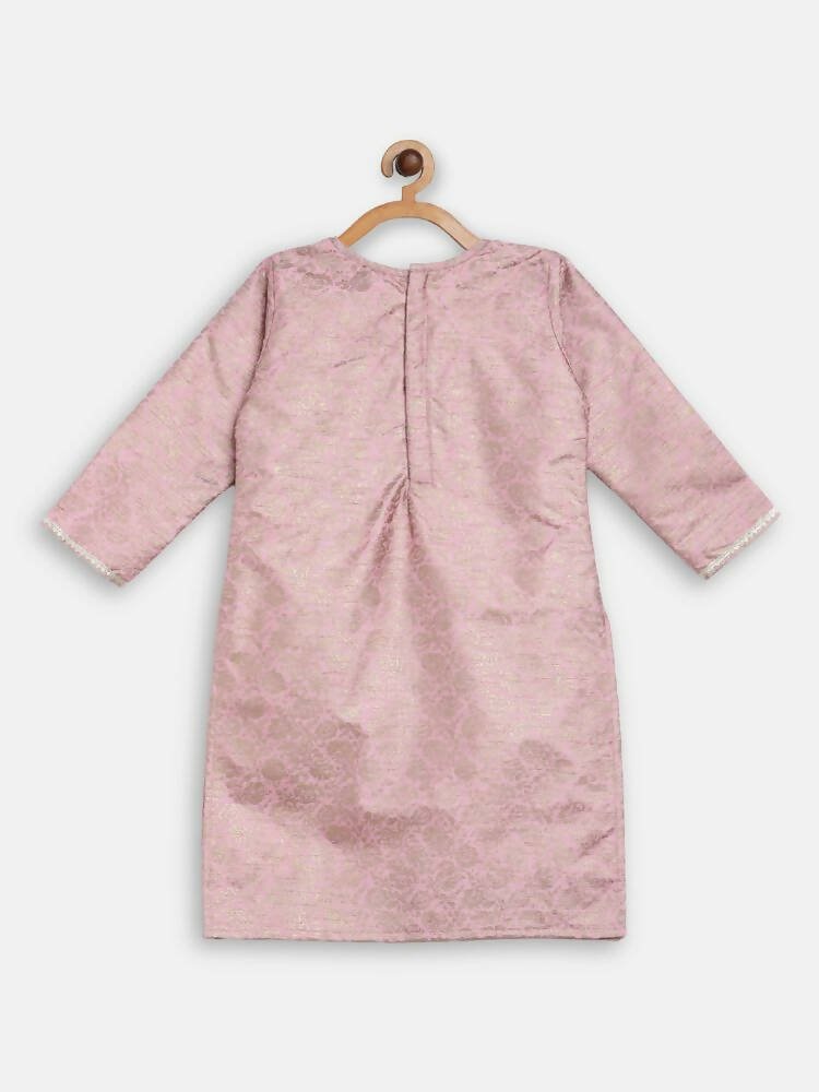 Ahalyaa Pink Poly Silk Straight Kids Kurta Palazzo Set For Girls | Swadesiicart