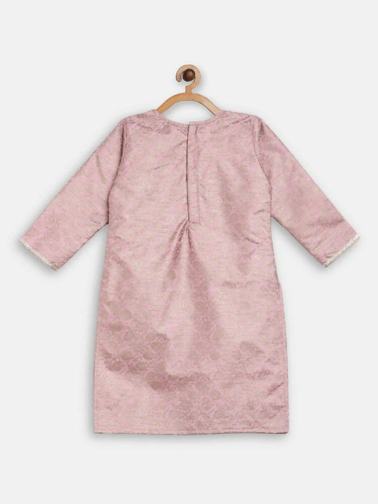 Ahalyaa Pink Poly Silk Straight Kids Kurta Palazzo Set For Girls | Swadesiicart