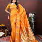 Lorenvalley Fashion Orange Soft Paithani Silk Woven Design Gold Zari Meenakari Weaving Saree - Swadesiicart