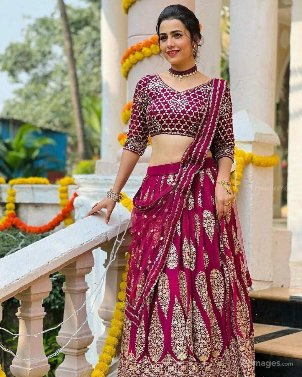 Jyoti Fashion Graceful Cherry Red Faux Georgette Jari Embroidery Lehenga Choli with Dupatta | Swadesiicart