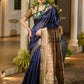 Vishnu Weaves Women's Blue Soft Tussar Silk Printed Saree with Blouse - Swadesiicart