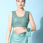 Sea Green Imported Crush Lycra Texture Pattern Ready to Wear Saree with stitched Blouse - Nirvana | Swadesiicart