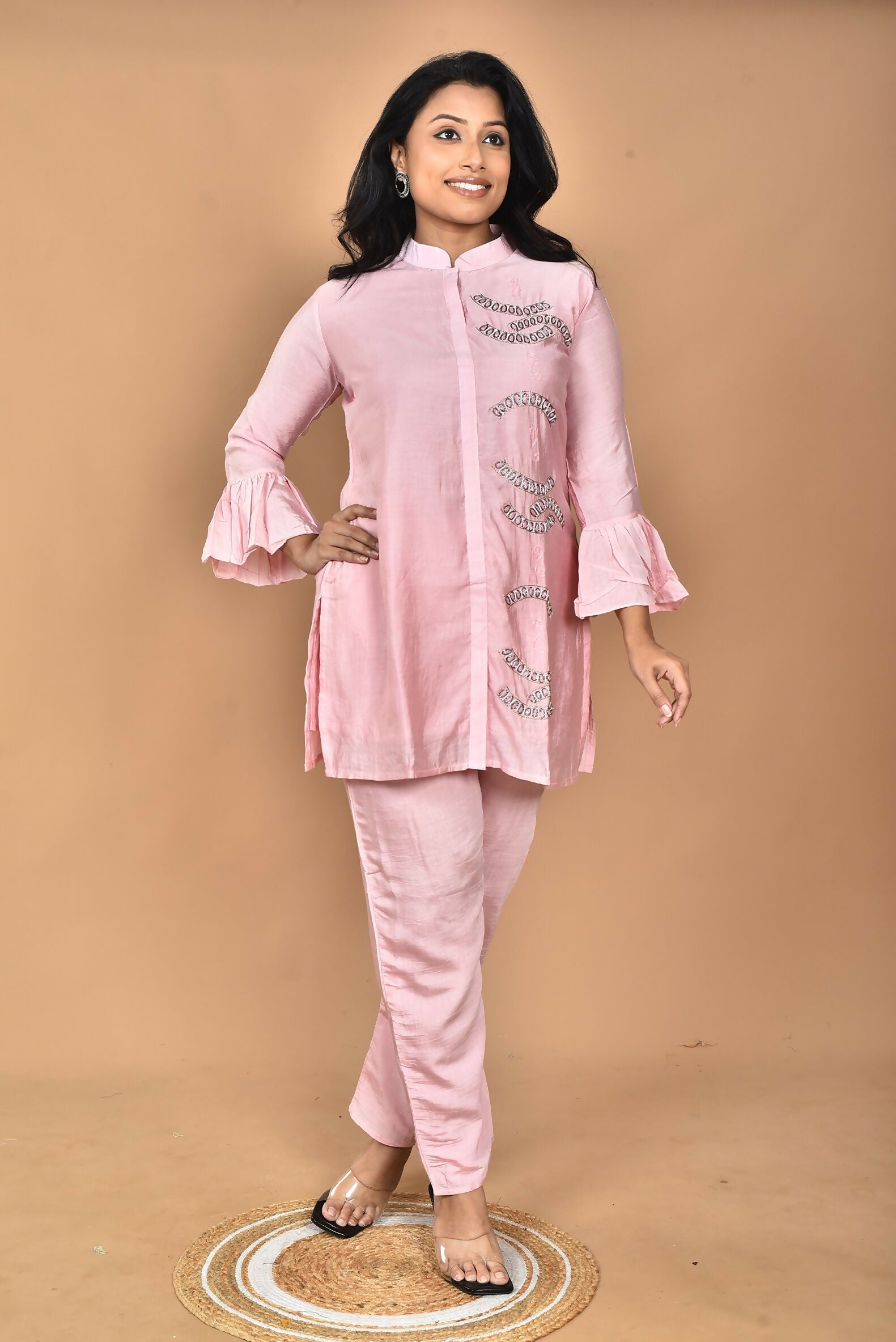 Morchari Women Hand Embroidery Co-Ords-Pink - Swadesiicart
