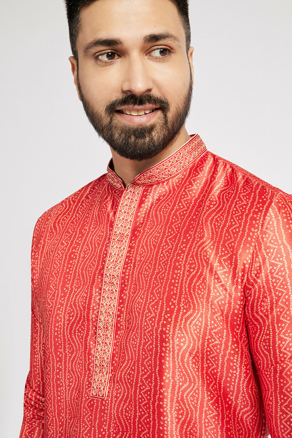 Ethnic India Red Men's Kurta Bandhani Polyester | Swadesiicart