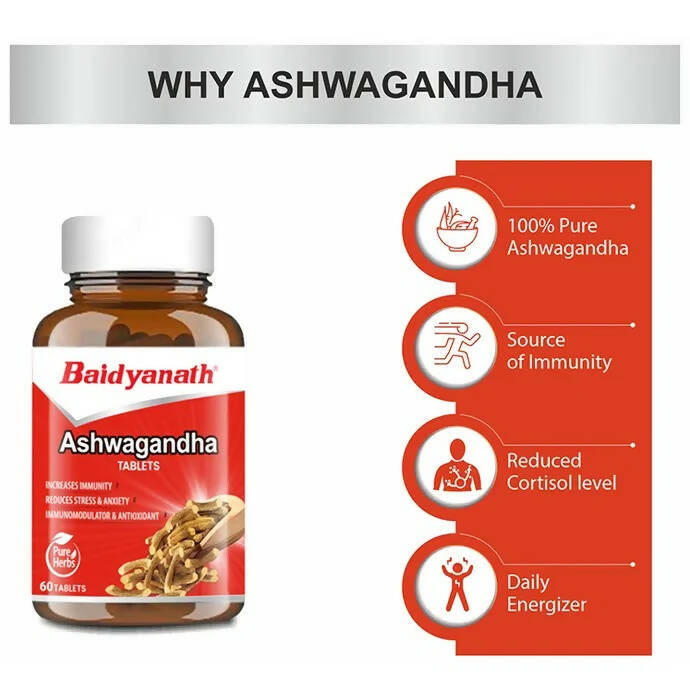 Baidyanath Kolkata Ashwagandha Tablets | Classical Ayurvedic Adaptogen for Stress & Vitality - Swadesiicart